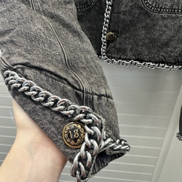 NWT R13 $2390 Chain Embelished Crop denim jacket - Picture 7 of 15